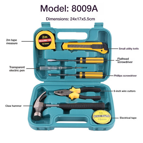 （8009A）Durable Small Home Hand Tools 8 Sets, Portable Hand Tool Set with Plastic Organizer Box