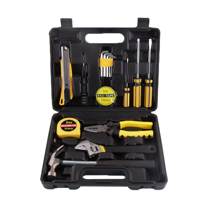 （8016G）Wholesale Household Hand Tool Set, 15-in-1 Durable Home Repair Tools Kit with Portable Plastic Toolbox for Home & Office Use