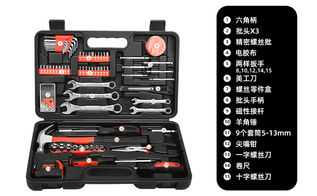 （86146）Multi‑Purpose Household Hand Tool Kit with Plastic Storage Box | Complete Home Repair Tool Set with Sockets & Wrenches
