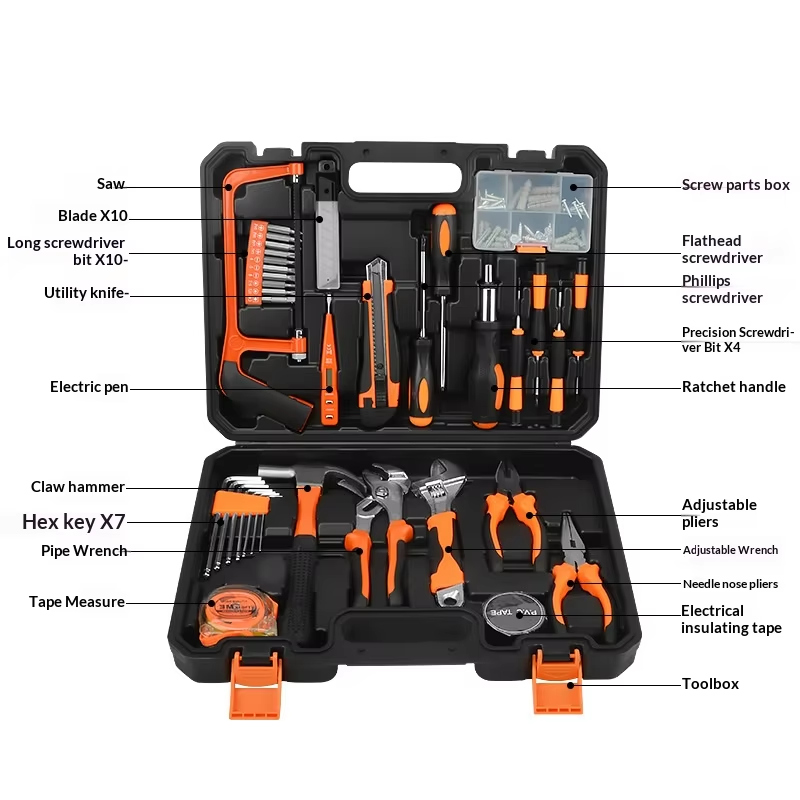 (86105）Complete Household Tool Set - Multi-Function Home Maintenance Kit with Water Pump Pliers, Adjustable Wrenches, Screwdrivers & Precision Bits in Hard Case