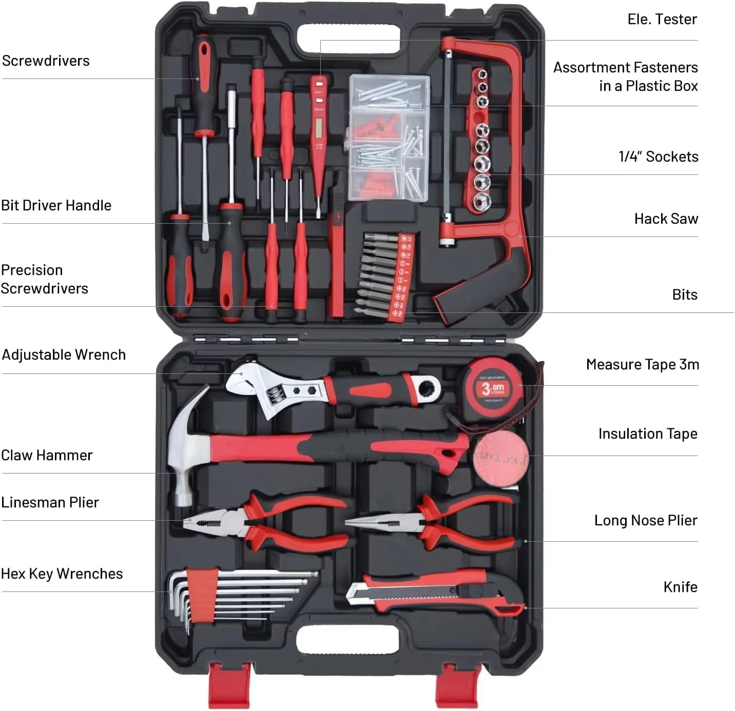 （88108） Wholesale Household Hand Tool Set, All‑in‑One Home Maintenance Kit with Hammer, Pliers, Wrenches, Screwdrivers & Portable Hard Case