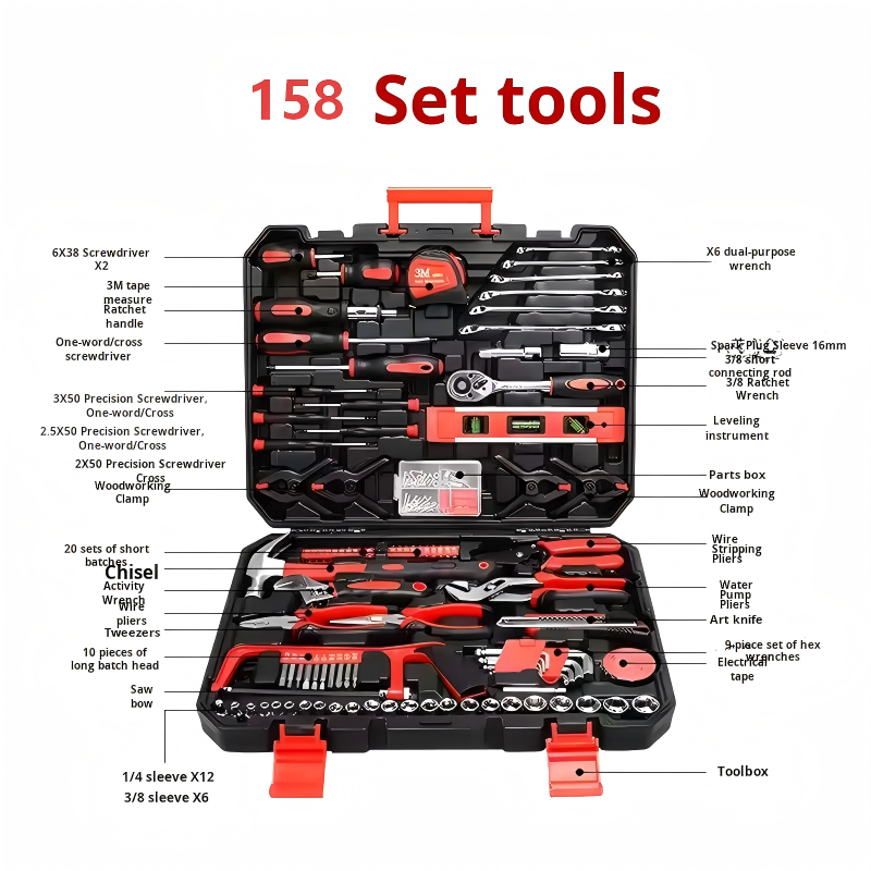 （88158）Wholesale 158-Piece Hand Tool Set, Multi-Functional Household & Auto Repair Tools Kit with Ratchet Wrenches, Sockets, Screwdrivers & Portable Hard Case