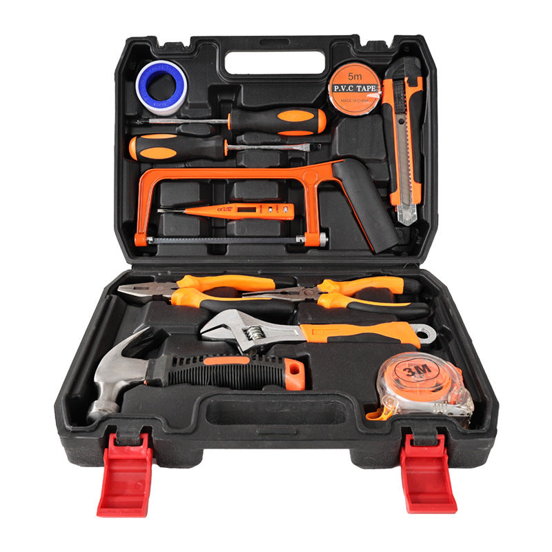 （Q-8613） Portable Household Tool Kit - All-in-One Home Maintenance Tools with Hammer, Screwdrivers, Combination & Needle Nose Pliers, Mini Hacksaw & Digital Voltage Tester in Compact Organizer Box