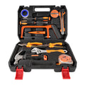 （Q-8613） Portable Household Tool Kit - All-in-One Home Maintenance Tools with Hammer, Screwdrivers, Combination & Needle Nose Pliers, Mini Hacksaw & Digital Voltage Tester in Compact Organizer Box