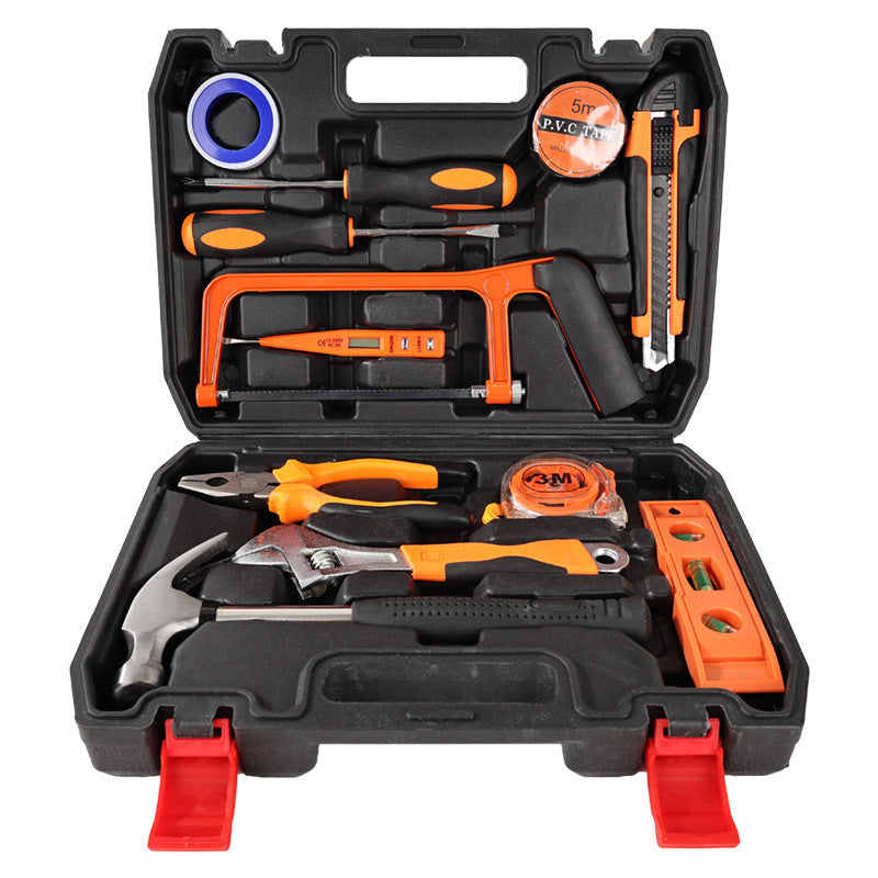 （S-8613）Wholesale S-8613 Household Hand Tool Set, 12-in-1 Durable Home Repair Tools Kit with Hammer, Screwdrivers, Mini Hacksaw & Portable Plastic Toolbox